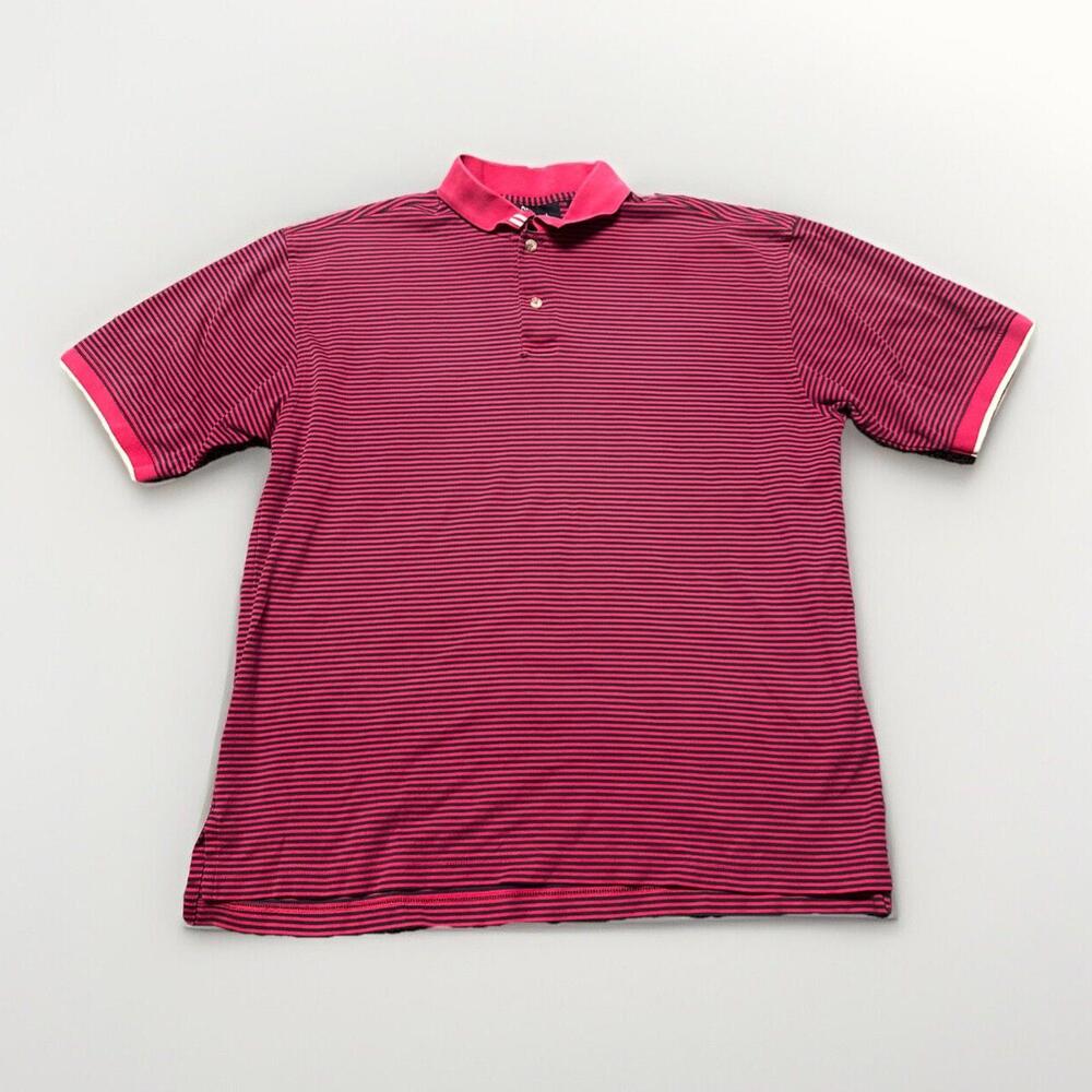 Ashworth Golf Polo Shirt Mens Size XL‎ Red Blue Striped Luxury Cotton